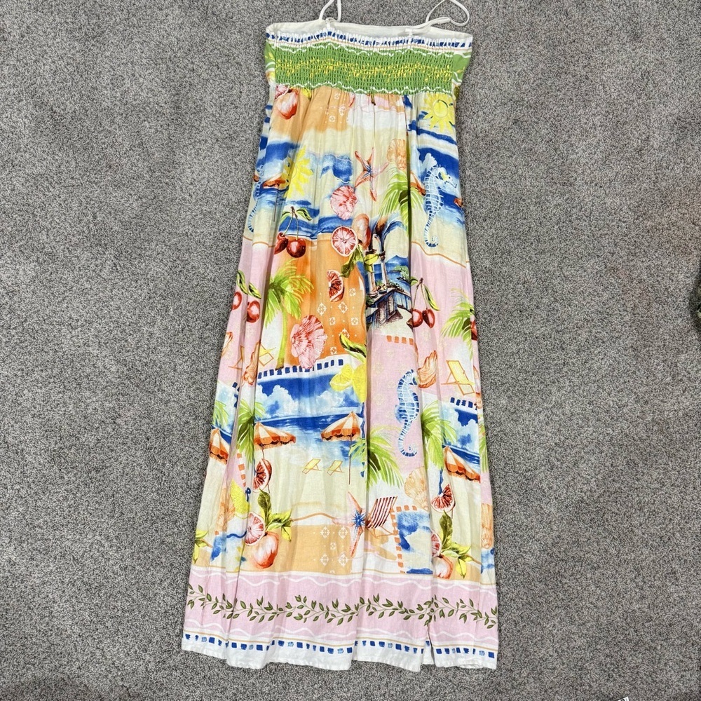 C&C California Linen Coast Print Smocked Back Pockets Maxi Dress Women’s Medium - Picture 11 of 12
